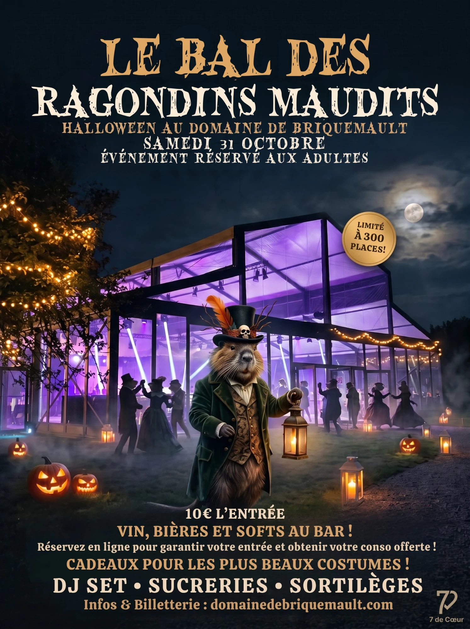 Affiche du Bal des Ragondins Maudits : Halloween au Domaine de Briquemault, samedi 31 octobre, réservé aux adultes